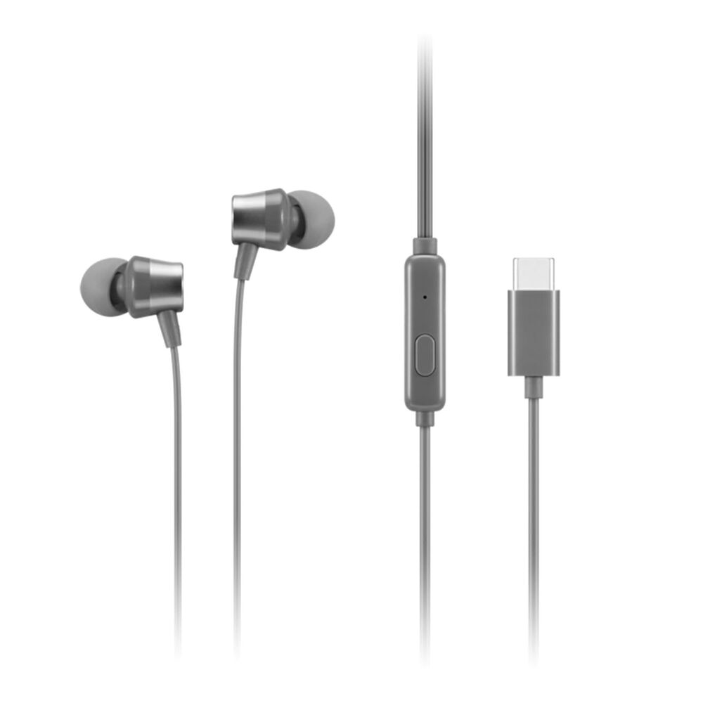 Lenovo 300 Wired In-Ear USB-C Headphones Earbuds w/ Mic Grey - New with Tags